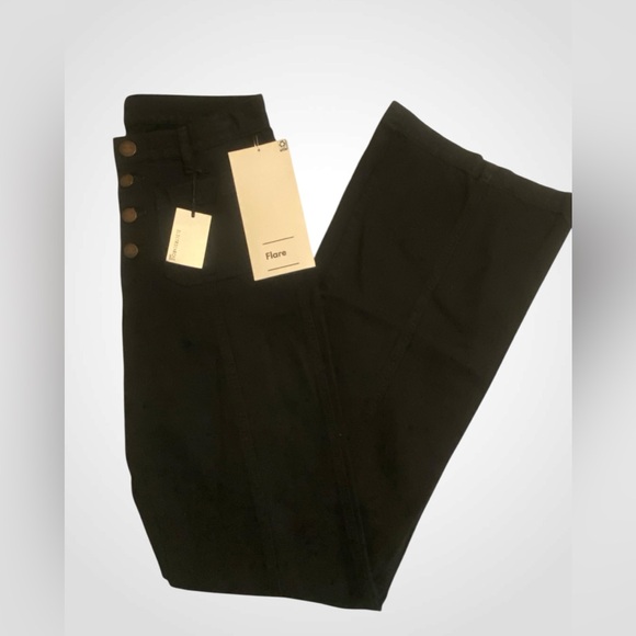 Women’s Wide Leg Black Flare Jeans | Button up distressed Tall jeans NWT size 29 - Picture 4 of 10